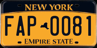 NY license plate FAP0081