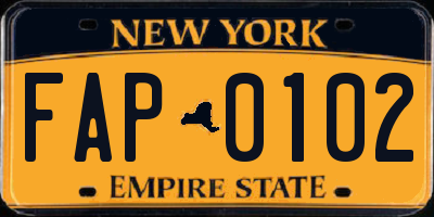 NY license plate FAP0102