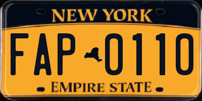NY license plate FAP0110