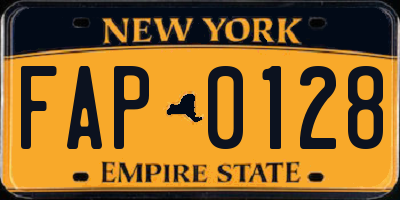 NY license plate FAP0128