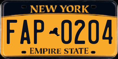 NY license plate FAP0204