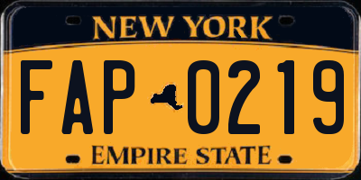 NY license plate FAP0219