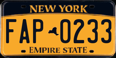 NY license plate FAP0233