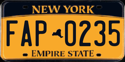 NY license plate FAP0235