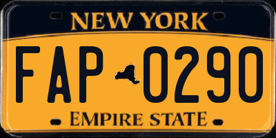 NY license plate FAP0290