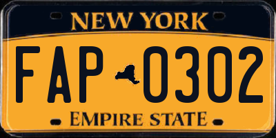 NY license plate FAP0302