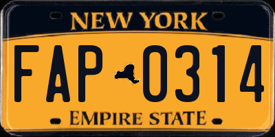 NY license plate FAP0314