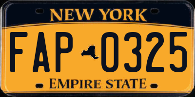 NY license plate FAP0325