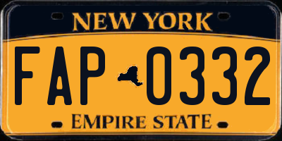 NY license plate FAP0332