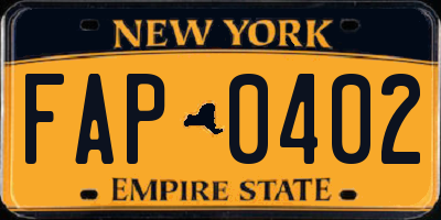 NY license plate FAP0402