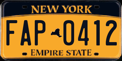 NY license plate FAP0412