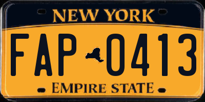 NY license plate FAP0413