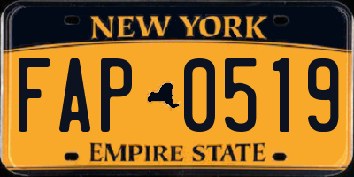 NY license plate FAP0519