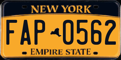 NY license plate FAP0562