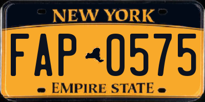 NY license plate FAP0575
