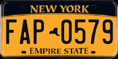 NY license plate FAP0579