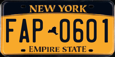 NY license plate FAP0601
