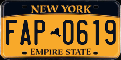 NY license plate FAP0619