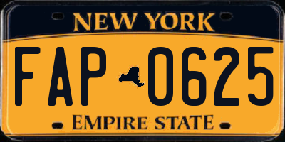 NY license plate FAP0625