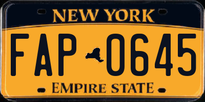NY license plate FAP0645