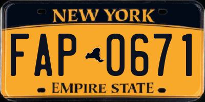 NY license plate FAP0671