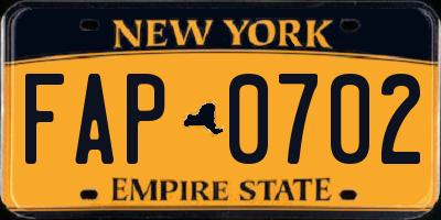 NY license plate FAP0702