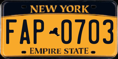 NY license plate FAP0703