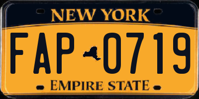 NY license plate FAP0719