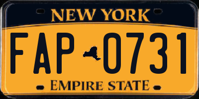 NY license plate FAP0731