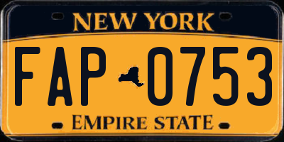 NY license plate FAP0753