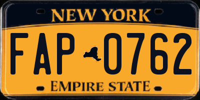 NY license plate FAP0762