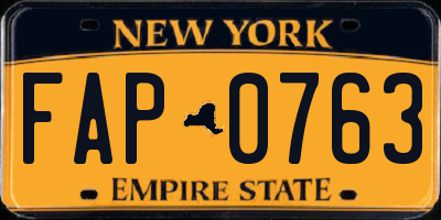 NY license plate FAP0763