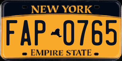 NY license plate FAP0765