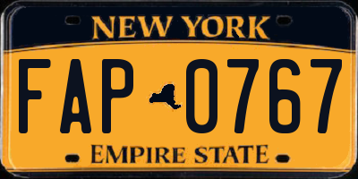 NY license plate FAP0767