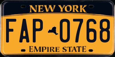 NY license plate FAP0768