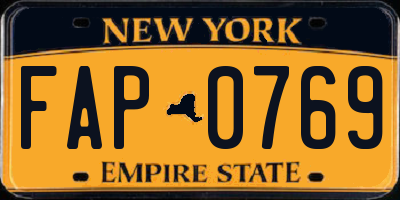 NY license plate FAP0769