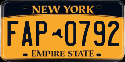 NY license plate FAP0792