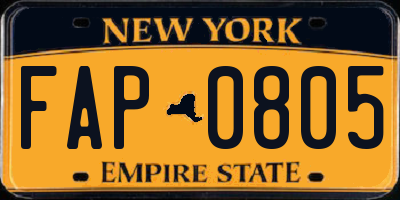 NY license plate FAP0805