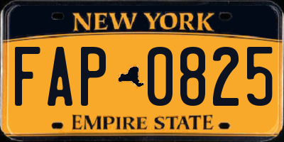 NY license plate FAP0825