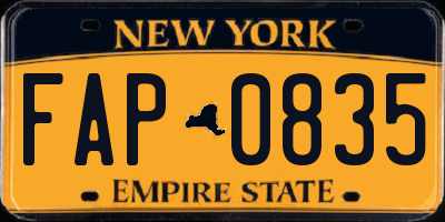 NY license plate FAP0835