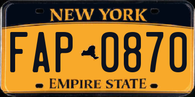 NY license plate FAP0870
