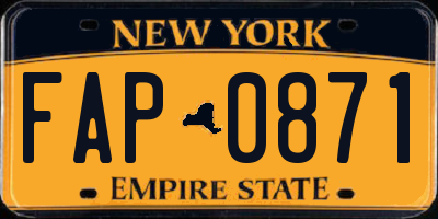 NY license plate FAP0871