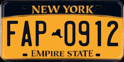NY license plate FAP0912