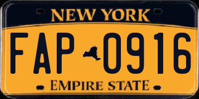 NY license plate FAP0916