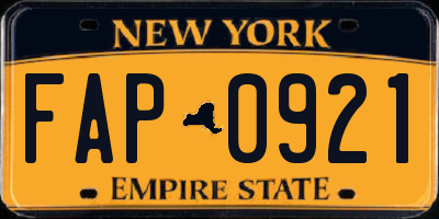 NY license plate FAP0921