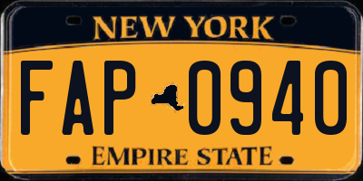 NY license plate FAP0940