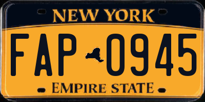 NY license plate FAP0945