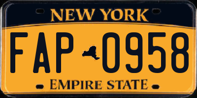 NY license plate FAP0958