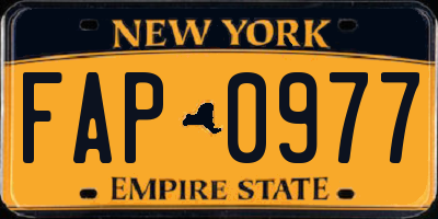 NY license plate FAP0977