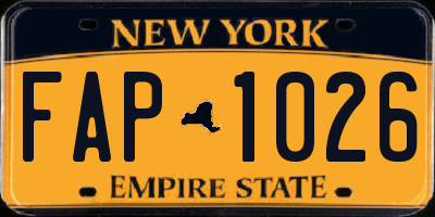 NY license plate FAP1026